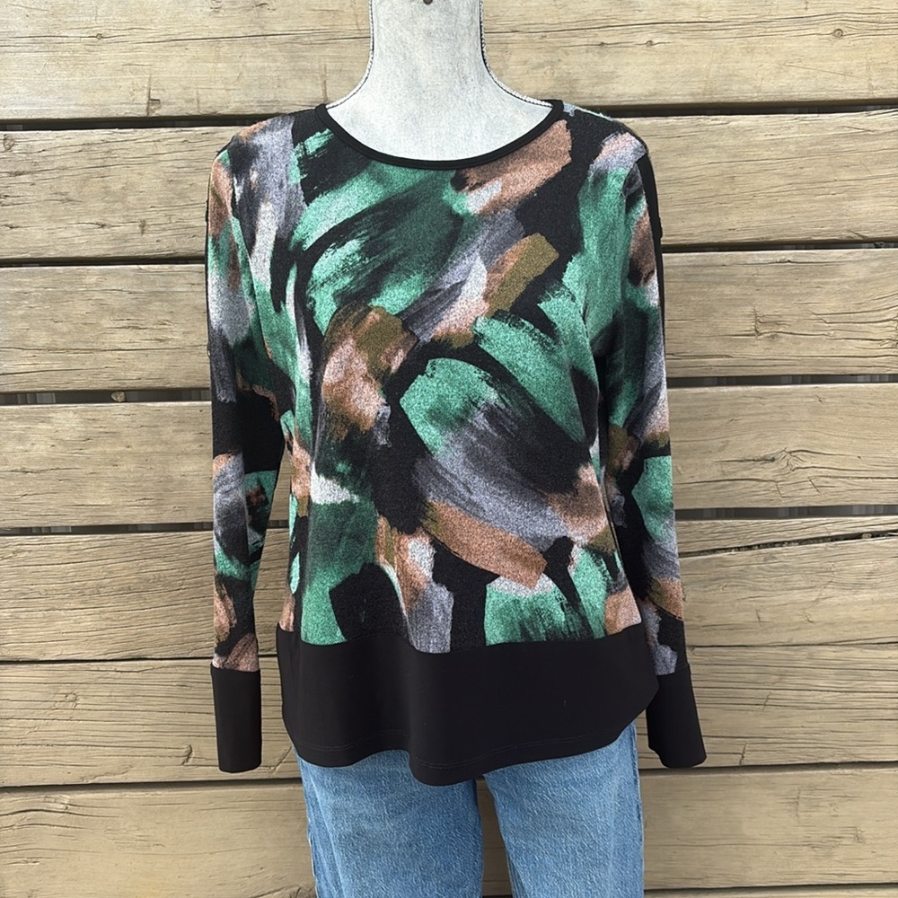 Joseph Ribkoff Abstract Print Sweater with grommet Detail Sz M - Picture 5 of 13